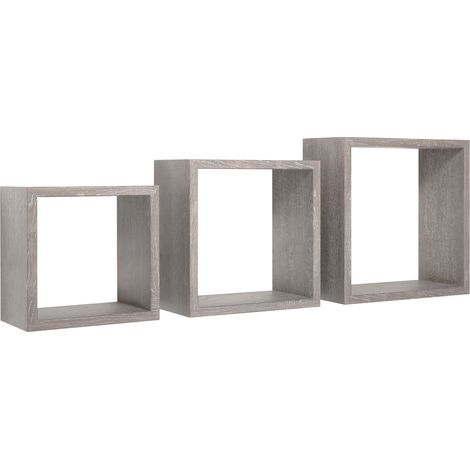 Set 3 Mensole da Parete Cubo in Fibra di Legno Incubo Rovere Grigio New (1/5)