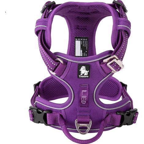 Arnés para perros, ajustable, con elementos reflectantes de seguridad, morado, talla XL (1/2)