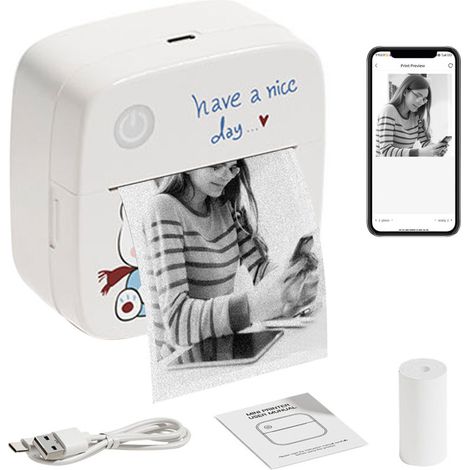 Mini imprimante thermique portable, impression photo sans fil Bluetooth pour téléphone portable, étiquettes autocollantes. (1/5)