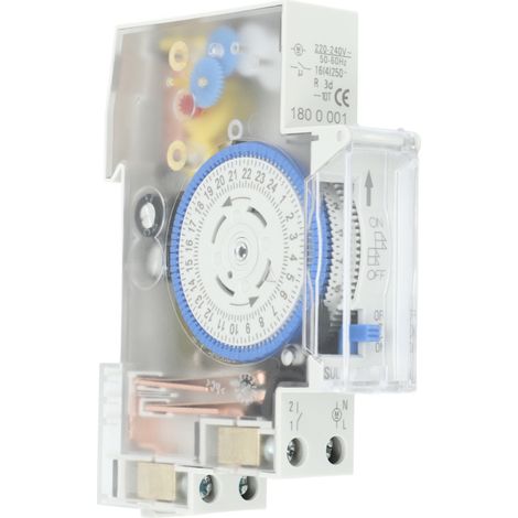 Transparenter mechanischer 24-Stunden-Zeitschalter mit Batterie für elektrische Systeme (220–240 V Wechselstrom). (1/5)