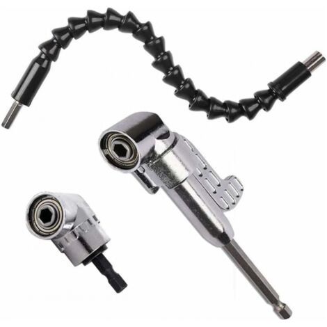 Juego de brocas en ángulo recto (1 corta + 1 larga) y 1 destornillador de eje Flexibel de 30 cm. Taladro en ángulo de 105 grados, cambio Schnell, acceso a taladros eléctricos de 6 mm y 1/4". (1/4)