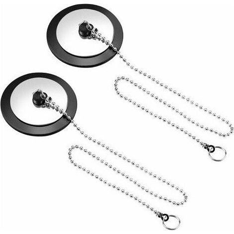 Lot de 2 bouchons de vidange avec chaînette à billes en métal pour salle de bain (1/5)