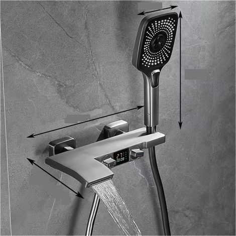 Ensemble de douche mitigeur thermostatique intelli Ensemble de douche de salle de bain Kit de douche de baignoire ， Ensemble de douche à affichage dissimulé cascade robinet de bain blanc ， Douche numé (1/5)