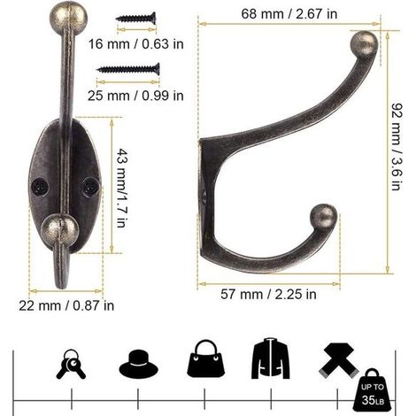 10 Garderobenhaken im Vintage-Stil, Vintage-Metallwandhaken, geeignet für Badezimmer und Küchen.
