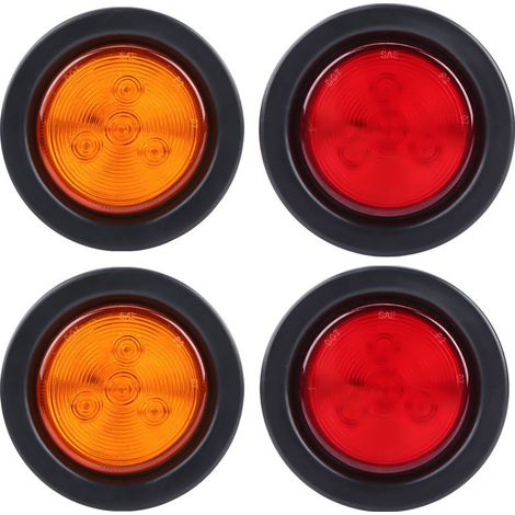 Lot de 4 feux de position latéraux arrière ronds à LED de 6,35 cm (2,5 pouces) pour remorque, camion et SUV, ambre/rouge. (1/3)