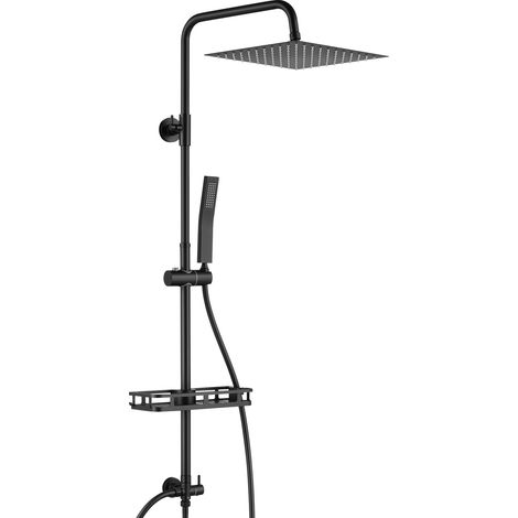 Regendusche Duschsystem ohne Armatur, mit Handbrause Duschsäule Duscharmatur ,25 cm Quadratischer Überkopfbrause, mit Ablagen,Verstellbare Duschsäule,Schwarz