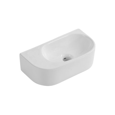QeramiQ Pure Lave-mains - 40x22x12cm - Lisse - demi-rond - sans trou de robinet - Céramique - Blanc mat (1/2)