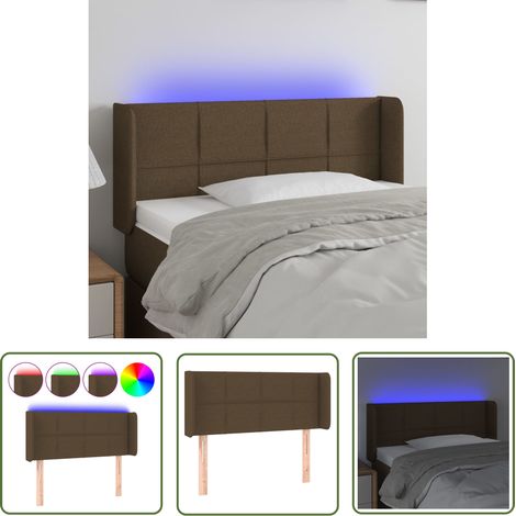 The Living Store Tête de lit à LED Marron foncé 93x16x78/88 cm Tissu - Tête De Lit Led - Tête De Lit Moderne - Éclairage Led - Têtière Rembourrée - Lit Confortable (1/5)