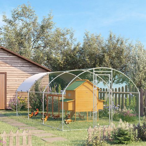 Animal Grand enclos poulailler 15,96 ㎡ parc grillagé toit anti-UV porte verouillable 2,8 x 5,7 x 1,97 m - argenté