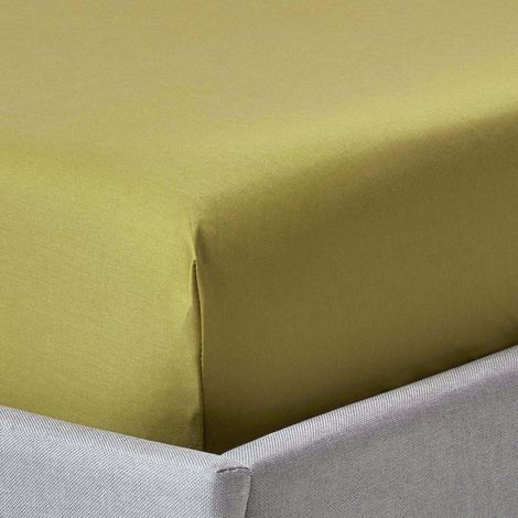 HOMESCAPES Luxus Spannbettlaken 140x190 cm olivgrün Satin-Spannbetttuch 100% ägyptische Baumwolle Bettlaken mit Gummizug Fadendichte 1000