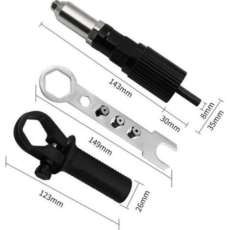 Adaptateur riveteuse Conversion perceuse électrique rapide, acier allié durable – 4 buses (2.4-4.8mm) – Noir/Argent (1/4)