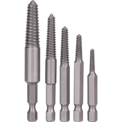 Forets à vis, outil de retrait de goujons, 5 pièces extracteur de vis cassé tige hexagonale dents fines endommagées outil de retrait de boulons (1/5)