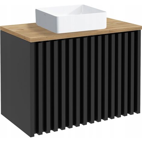 Unterschrank für Waschbecken – 80 cm, schwarzer Badezimmerschrank – Aufsatzwaschbecken – Olivenholz-MDF – Badezimmermöbel (1/5)