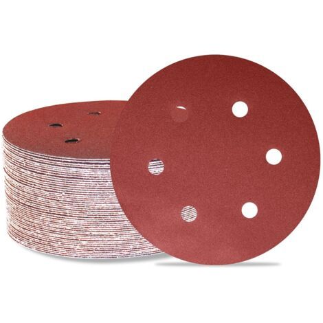 Lot de 50 disques de ponçage 150 mm 6 trous Grain 120 Papier abrasif Orbital aléatoire pour travail du bois, automobile, métal (1/5)