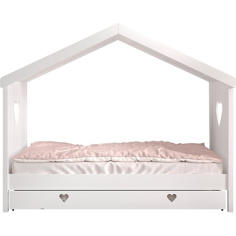 Lit cabane ouvert 90x200 sommier et tiroir inclus Vipack Amori Blanc (1/5)
