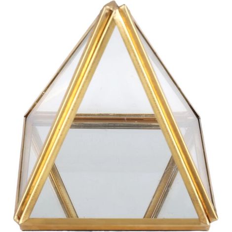 Boîte à Bijoux en Verre Pyramide Dorée Décorative pour Cadeau Anniversaire Mariage