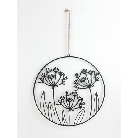TrendLine Aufhänger Metall mit Nieten Blumen 47 x 1 x 30 cm schwarz Figuren