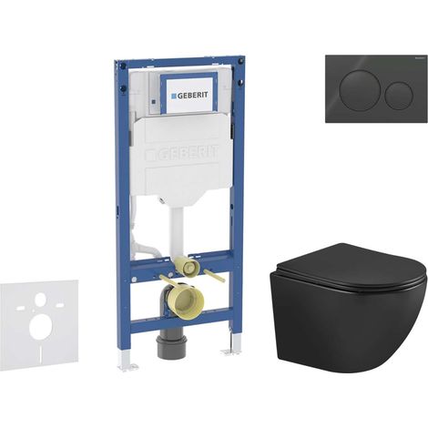 Geberit Duofix - Conjunto de instalación empotrada, inodoro Oudee y asiento softclose, pulsador Sigma20, negro brillante/negro mate SANI11CA5506