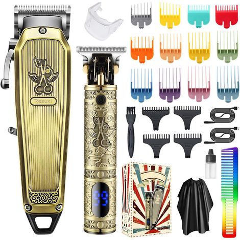 Bestauty RESUXI Tondeuse à Cheveux Électrique Sans Fil Kit de Coupe Homme avec 16 Peignes de Guidage H