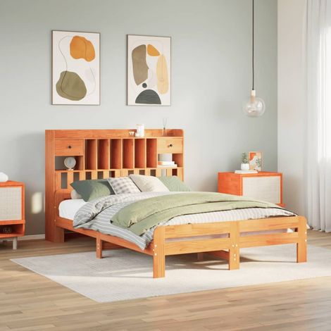 Bookcase Bed without Mattress Wax Brown 160x200cm Solid Wood Pine vidaXL (1/5)