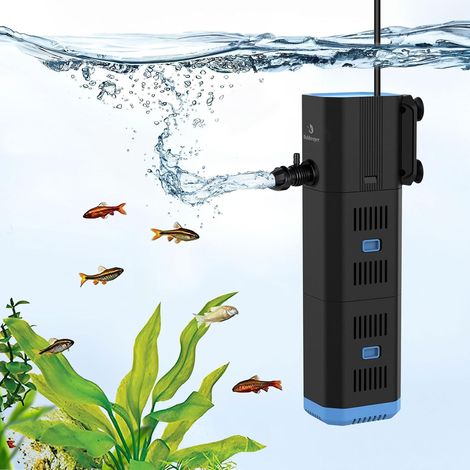 Filtre d'aquarium, Filtre intérieur réglable 500L/H pour Aquariums de 30 à 120 l, Pompe 4 en 1 avec Filtre, oxygène, Machine à Ondes, éponge filtrante (6 W (500 l/h, ≤ 120 L) (1/5)