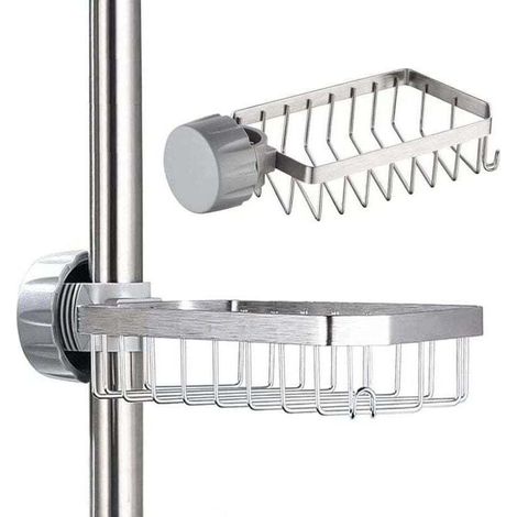 Porte Savon pour Etagere Douche - Aluminium spatial , XU,Support Shampoing Douche sans Perçage pour Tringle 18-28mm - KZQ (1/4)