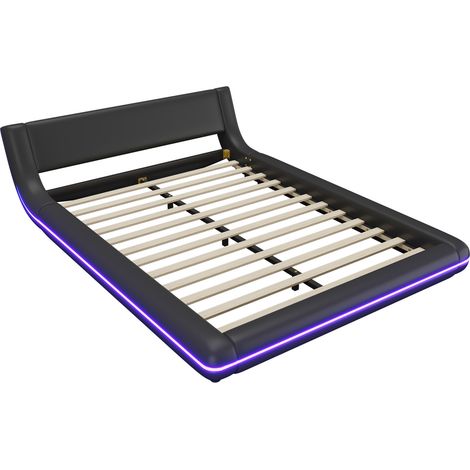 Plattformbett 140 x 200 cm aus PU und MDF, schwarz, mit mehrfarbiger LED-Beleuchtung MODENUIT (1/5)