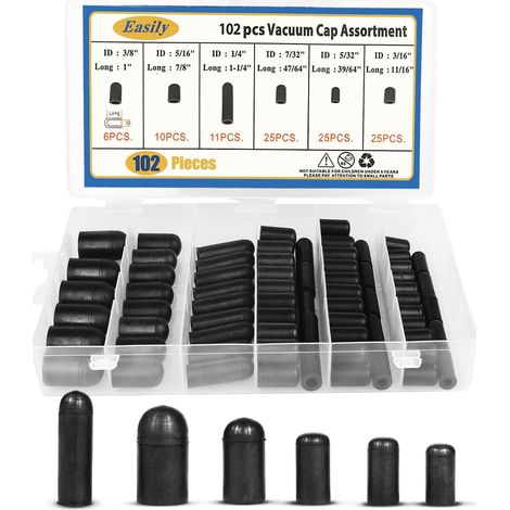 102-teiliges Gummi-Vakuumstopfen-Set, Sortiment, Vakuumstopfen, Schlauchenden, Sortiments-Set für Vergaserverteiler, Automobil, 3/16 Zoll, 5/16 Zoll, 7/32 Zoll, 1/4 Zoll, 5/32 Zoll, 3/8 Zoll (1/5)