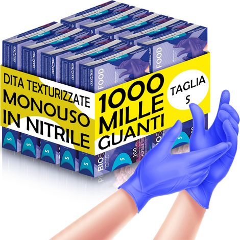 GUANTI MONOUSO IN NITRILE BLU NO POLVERE 100 PZ GLOVELY BIOSOFT PF COBALT FOOD, " S " (1/5)