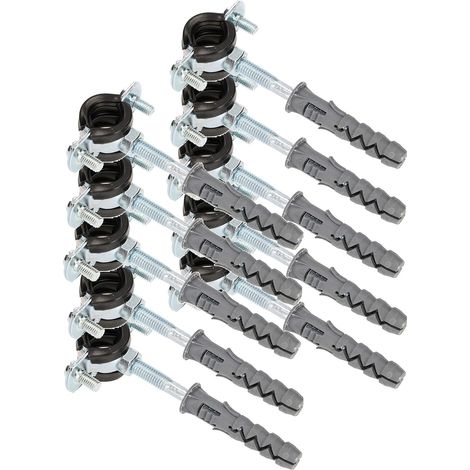 KOTARBAU® 10 pces. Collier de Serrage Tuyau - Acier Galvanisé - 2,5" - Fixation pour Tube - Collier de Fixation - avec Joint en Caoutchouc - Fixation pour Tube - avec Chevilles - Noir Argenté