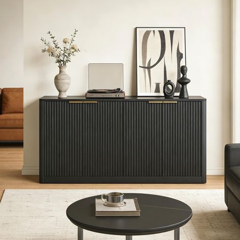 Sideboard Modern mit 4 Türen, Stauraum, für Wohnzimmer, Küche und Esszimmer, MDF, Schwarz, 150 × 40 × 70.5 cm (1/5)