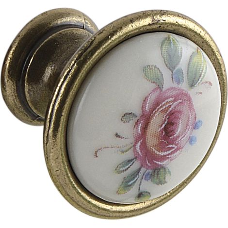 Bouton de meuble rose Ø 24 mm – Poignée en porcelaine style maison de campagne – Bouton de porte pour meubles, porcelaine peinte, zinc moulé sous pression, laiton vieilli