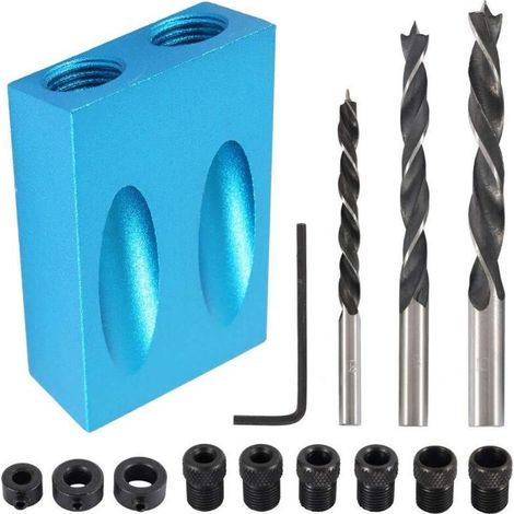 Kit de perçage pour positionnement de vis à trous obliques, outil auxiliaire d'assemblage d'angle pour le travail du bois, 14 pièces (1/5)