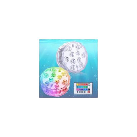 QAZQA Lampe LED Submersibl avec Télécommande 8,5 cm LED avec IP68 Étanche, 16 RGB Couleurs, Bague D'étanchéité Externe Lampe Piscine LED Lumière LED Submersible pour Baignoire, Piscine, Aquarium 2 Piè