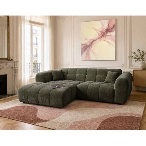 Lisa Design – Canapé d'angle gauche 4 places en tissu texturé 100% polyester – Méridienne spacieuse – Style contemporain – Confort mousse haute densité