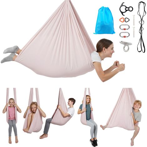 Hamac de Yoga Aérien Capacité de Charge 136 kg, Kit Balançoire de Yoga Inversion Danse Aérienne, Hamac en Nylon Rose avec Sac de Rangement Zippé, pour Fitness Musculation Pilates Gym Maison (1/5)