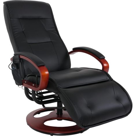 Décoshop26 – Fauteuil relax avec massage 9 programmes – 5 niveaux d'intensité – Cuir noir – Pivote à 360° – 40006381