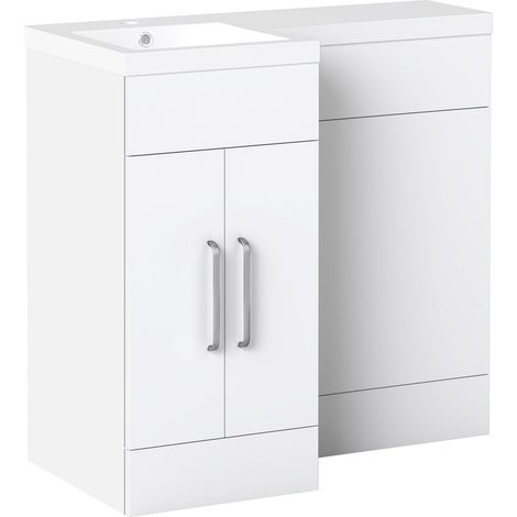 Acezanble 900mm Bathroom Vanity Unit with Resin Basin Toilet Cabinet Free Standing Bathroom Storage Unit Furniture White (1/5)