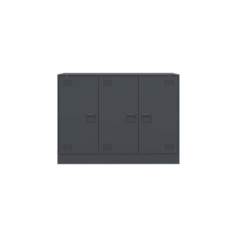 Meuble de rangement 3 portes en acier Lazard 99cm - Style Industriel-Gris anthracite (1/5)