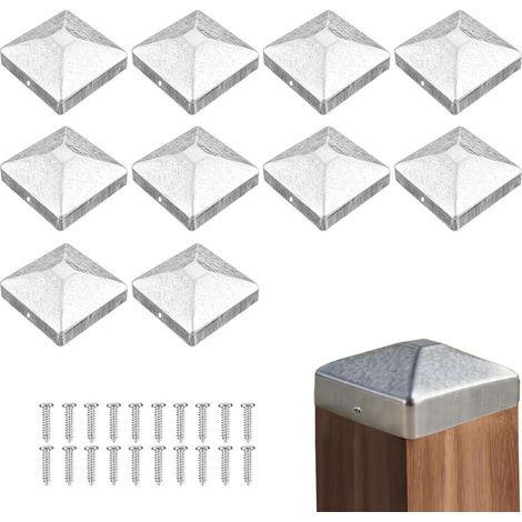 Capuchons de Poteau,10 Pièces Capuchon pour Poteau en Bois 7x7cm,Chapeau de Poteaus Forme de Pyramide,Capuchon pour Poteaux Carrés en Métal,pour Protéger Les Poteaux en Bois de Clôtur,avec Vis (1/5)