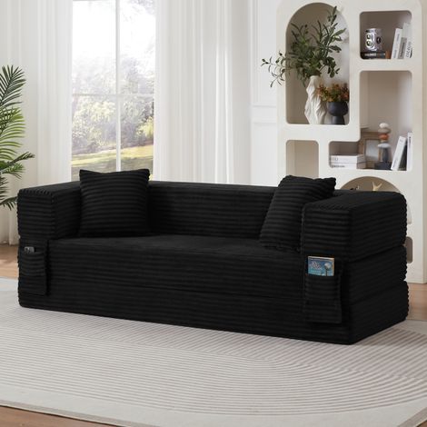 Canapé convertible en mousse noir, style velours côtelé, 200 x 76 x 60 cm, DESVIAE (1/5)