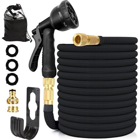 Tuyau d'arrosage Extensible Upgraded 15M/50FT, Tuyau Flexible&Léger avec 8 Modes d'arrosage pour Irrigation, Nettoyage du Jardin, Laver la Voiture, Baigner Animal(Noir) (1/4)