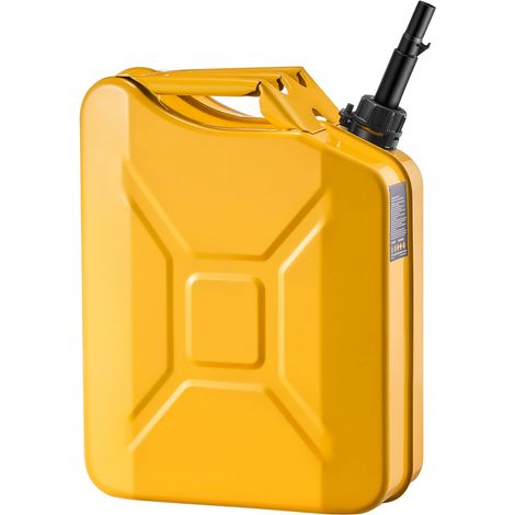 Bidon de carburant métallique 20 L, avec bec verseur et poignée confort, débit max 6 L/min, étanche et résistant à la corrosion, jaune. (1/5)