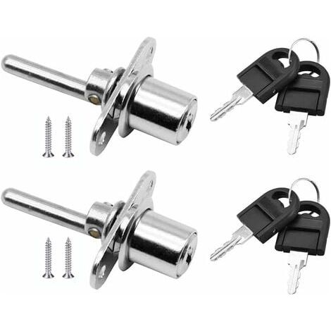 LaBlanc - 2 Pièces Serrure à ​Tiroir avec Clé pour Meubles Serrure à Piston pour Classeurs Armoire Vitrine, Diamètre 16 mm, Longueur 61 mm (Argent) (1/5)