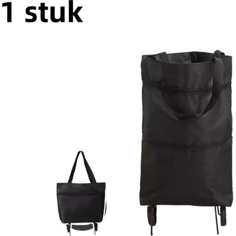 pièce - sac de courses pliable - avec roulettes - chariot de courses - portable - noir