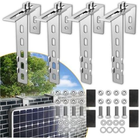 4x support de centrale électrique de balcon en acier inoxydable 304 épaissi de 3 mm, support de balcon réglable pour modules solaires, support de module solaire balcon pour balustrades rondes carrées (1/4)