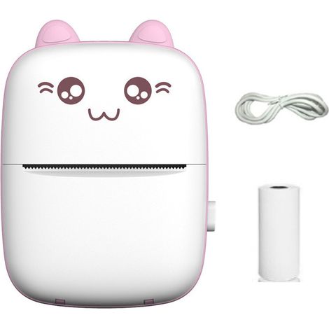 Mini imprimante thermique sans fil Bluetooth pour téléphone - imprimante photo et d'étiquettes portable pour notes et photos d'étude, avec 1 rouleau de papier, rose (1/5)