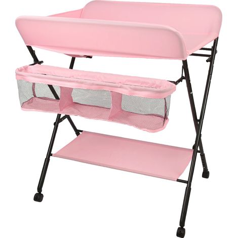 Table à langer pour bébé, design pliable, grand espace de rangement, Rose (1/2)