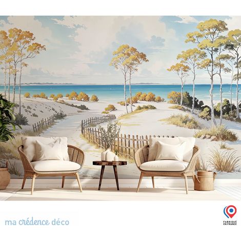 Papier peint : Dune, Arbres et mer, Sud ouest, Aquarelle 5 - Intissé - 200 cm - 280 cm (1/5)