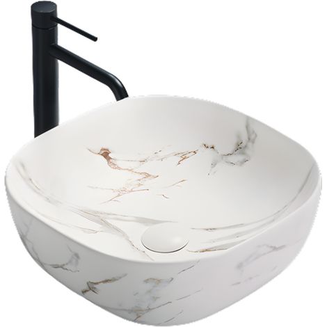Vasque à poser carrée -41,5 cm -Blanc mat marbre -FRANCI (1/4)